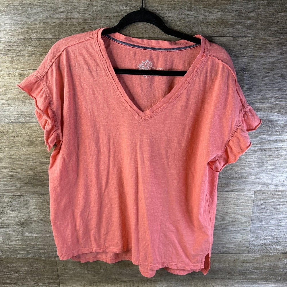 Anthropologie Pilcro Top Womens Small Pink Flutter Sleeve V Neck Boho Basic